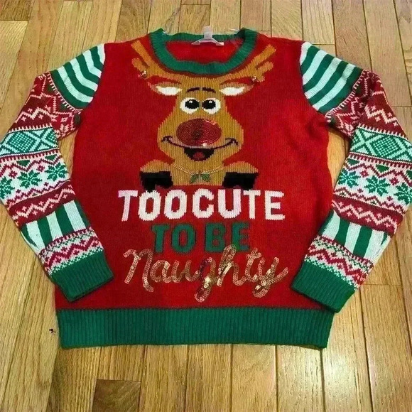 No Boundaries Women's Ugly Christmas Sweater S Reindeer Sequin Holiday - Picture 1 of 6